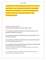 COMMUNITY HEALTH NURSING FINAL EXAM LATEST  EXAM 2025  2026  SOLVED QUESTIONS &  ANSWERS  VERIFIED 100% GRADED A+