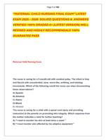 MATERNAL CHILD NURSING FINAL EXAM LATEST  EXAM 2025  2026  SOLVED QUESTIONS &  ANSWERS  VERIFIED 100% GRADED A+