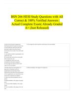 BSN 266 HESI Study Questions with All Correct & 100% Verified Answers |Actual Complete Exam| Already Graded A+