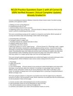NCLEX Practice Questions Exam 1 with all Correct & 100% Verified Answers |Actual Complete Update| Already Graded A+