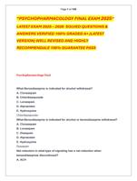 PSYCHOPHARMACOLOGY FINAL EXAM 2025  LATEST EXAM 2025  2026  SOLVED QUESTIONS &   ANSWERS VERIFIED 100% GRADED A+
