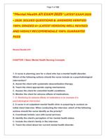 Mental Health ATI EXAM 2025 LATEST EXAM 2025  2026  SOLVED QUESTIONS &  ANSWERS VERIFIED  100% GRADED A+