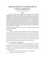 Behavioral Aspects in Cost Accumulation and Cost Control