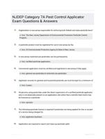 NJDEP Category 7A Pest Control Applicator Exam Questions & Answers