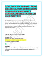 USPS EXAM 421 (WINDOW CLERK) 2025/2026 LATEST EDITION |