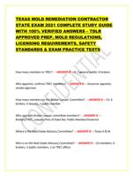 TEXAS MOLD REMEDIATION CONTRACTOR STATE EXAM 2021 COMPLETE S