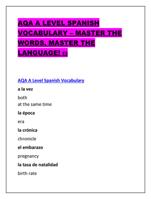 AQA A LEVEL SPANISH VOCABULARY  MASTER THE WORDS, MASTER THE