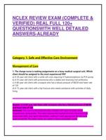 NCLEX REVIEW EXAM (COMPLETE &  VERIFIED) REAL FULL 120+  QUESTIONSWITH