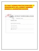 ATI TEAS 7 SCIENCE PRACTICE EXAM 2025  3  VERSIONS WITH 10