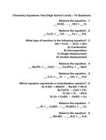 Chemical Equations Test  Practice Questions for Students